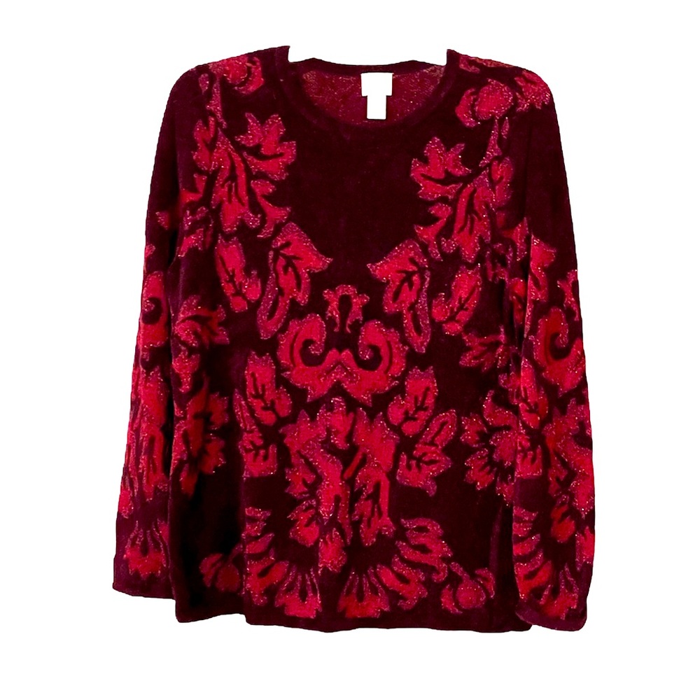 Chico’s Holiday perfect Metallic thread Brocade print sweater